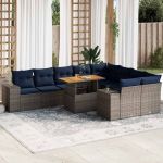 Set mobilier de grădină cu perne, 10 piese, gri, poliratan GartenMobel Dekor
