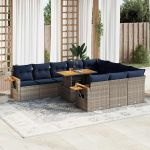 Set canapele grădină perne 11 piese, gri, poliratan/lemn acacia GartenMobel Dekor