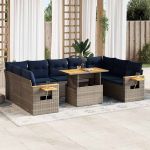 Set mobilier de grădină cu perne, 10 piese, gri, poliratan GartenMobel Dekor