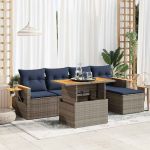 Set mobilier grădină cu perne 6 piese gri poliratan/lemn acacia GartenMobel Dekor