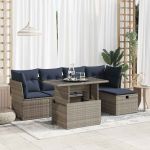 Set mobilier grădină cu perne 6 piese gri poliratan/lemn acacia GartenMobel Dekor
