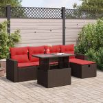 Set mobilier grădină perne 6 piese negru poliratan/lemn acacia GartenMobel Dekor