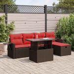 Set mobilier grădină perne 6 piese negru poliratan/lemn acacia GartenMobel Dekor