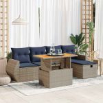 Set mobilier grădină perne 6 piese negru poliratan/lemn acacia GartenMobel Dekor