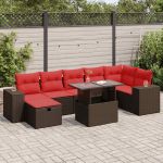 Set mobilier grădină perne 8 piese negru, poliratan/lemn acacia GartenMobel Dekor