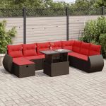 Set mobilier grădină perne 9 piese negru poliratan/lemn acacia GartenMobel Dekor