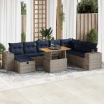 Set canapele grădină cu perne 9 piese gri poliratan/lemn acacia GartenMobel Dekor