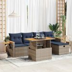 Set mobilier grădină cu perne 6 piese gri poliratan/lemn acacia GartenMobel Dekor