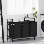 Coș de rufe 3 compartimente cu raft stejar negru GartenMobel Dekor