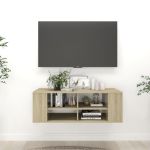 Dulap TV montat pe perete, stejar Sonoma, 102x35x35 cm, PAL GartenMobel Dekor