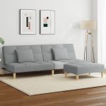 Canapea extensibilă cu taburet, 2 locuri, gri deschis, textil GartenMobel Dekor