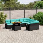 Set canapele de grădină cu perne, 10 piese, negru, poliratan GartenMobel Dekor