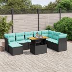 Set canapele de grădină cu perne, 9 piese, negru, poliratan GartenMobel Dekor