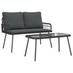 Set de Dining pentru Grădină cu 2 Piese cu Perne Negru Rattan Polietilenă GartenMobel Dekor