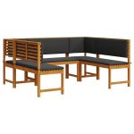 Set de bănci pentru grădină  cu perne - 5 piese din lemn masiv de acacia GartenMobel Dekor