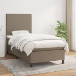 Pat box spring cu saltea, gri taupe, 90x200 cm, textil GartenMobel Dekor