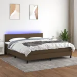 Pat cu arcuri, saltea și LED, maro închis, 160x200 cm, textil GartenMobel Dekor