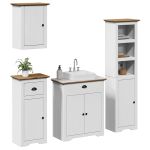 Set de mobilier de baie 4 piese lemn masiv de pin alb și maro GartenMobel Dekor
