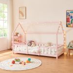 Pat casuta copii Sisimiut RW 90 x 200 cm brad roz/alb [en.casa] HausGarden Leisure