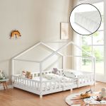 Pat casuta copii cu saltea Treviolo 140x200cm alb [en.casa] HausGarden Leisure