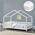 Pat copii Treviolo W70 cu saltea alb [en.casa] HausGarden Leisure