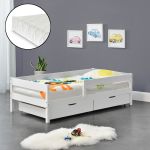 [en.casa]  Pat copii Borgarnes W90 cu saltea, 90 x 200 cm, lemn, 100Kg, alb HausGarden Leisure