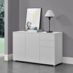 Comoda Paarl WM cu 3 usi si 2 sertare alb mat [en.casa] HausGarden Leisure
