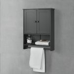 Dulap perete baie Steyr DG cu 2 usi raft si suport prosop gri inchis [en.casa] HausGarden Leisure
