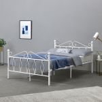 Pat metalic Apolda 140x200 cm 200 Kg alb mat [en.casa] HausGarden Leisure
