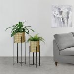 Suport plante Mol 2 bucati metal negru/auriu masuri diferite [en.casa] HausGarden Leisure
