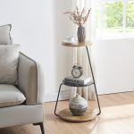 Masa laterala Sipoo efect lemn nuc negru marmorat negru cu 3 rafturi [en.casa] HausGarden Leisure