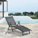 Sezlong Alborea cu spatar reglabil si cadru aluminiu negru [en.casa] HausGarden Leisure