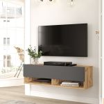 Comoda TV cu 2 usi  Laitila 29,5x100x31,5cm stejar rustic/antracit [en.casa] HausGarden Leisure