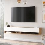 Comoda TV cu 2 usi  Laitila 29,5x180x31,5cm stejar rustic/alb [en.casa] HausGarden Leisure