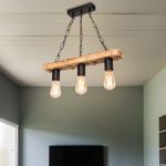 Hängeleuchte Hemel 3xE27 Metall Massivholz Juteseil Schwarz / Holzoptik / Jutefarben [lux.pro] HausGarden Leisure