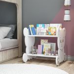 Raft pentru carti Tarnby 60 x 56x 56 cm alb cu 2 polite model ursulet  [en.casa] HausGarden Leisure