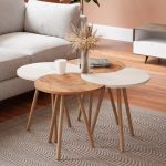 Set 4 buc masute cafea Hojer WH semirotunda alb efect lemn [en.casa] HausGarden Leisure