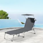 Sezlong Legorreta DG cu parasolar si baiere transport gri [en.casa] HausGarden Leisure