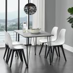 [en.casa]®  Masa Somalia design elegant efect lemn cu picioare hairpin ,120 x 70 x 75 cm, metal/MDF, negru/efect beton pentru 4 persoane HausGarden Leisure