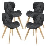 Scaune bucatarie Almhult set 4 buc imitatie piele negru [en.casa] HausGarden Leisure