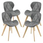 Set 4 bucati scaune de bucatarie Almhult  81 x 57 x 49 cm imitatie piele lemn de fag gri [en.casa] HausGarden Leisure