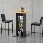 [en.casa] Masa bar Visby CL, 70 x 70 x 110cm, PAL melaminat, gri inchis/culoarea lemnului, cu 3 rafturi HausGarden Leisure