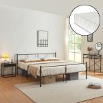 Pat metalic Laos cu saltea 180 x 200 cm negru [en.casa] HausGarden Leisure