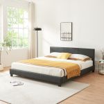 Corium® Pat frantuzesc modern, tapitat Navarra, imitatie de piele,160 x 200 cm, negru,  fara saltea HausGarden Leisure