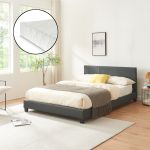 Pat tapitat Dortmund Dunkelgrau cu saltea 140 x 200 cm gri inchis Corium HausGarden Leisure