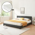 Pat tapitat Dortmund Schwarz cu saltea 180 x 200 cm negru Corium HausGarden Leisure