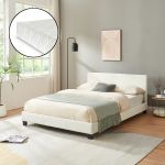 Pat tapitat Dortmund Weiss cu saltea 140 x 200 cm alb Corium HausGarden Leisure