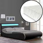 Pat tapitat cu saltea si iluminat ambiental cu LED CosmosS 140x200cm negru Corium HausGarden Leisure