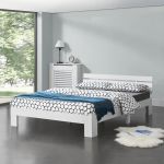 [en.casa]® Rama pat lemn Nivala W160, 204 x 164 x 68 cm, lemn brad/PAL, 200 Kg, alb mat lacuit ,cu gratar, dublu HausGarden Leisure