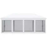Pavilion/foisor pentru gradina/terasa, cadru metalic, cu plasa pentru insecte, alb si negru, 5.85x2.95x2.70 m GartenVIP DiyLine
